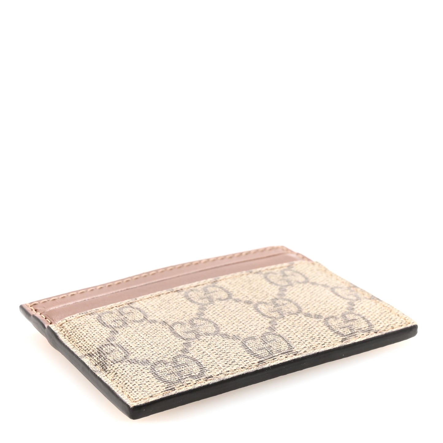 GG Supreme Monogram Calfskin Card Holder Beige Ebony Cuir