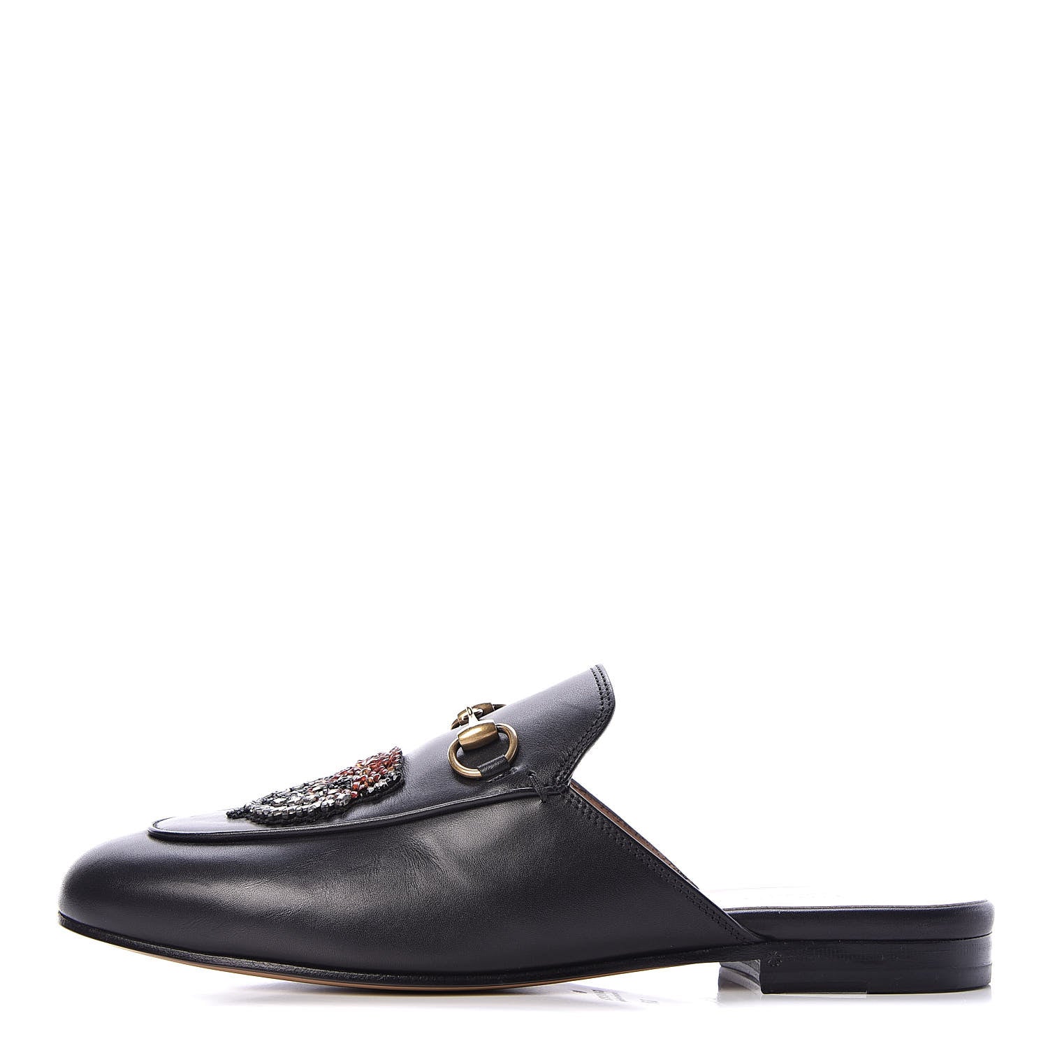 Gucci Calfskin Crystal Tiger Embroidered Womens Princetown Slippers 37 Black 1 of 10