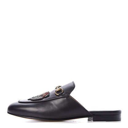 Gucci Calfskin Crystal Tiger Embroidered Womens Princetown Slippers 37 Black 1 of 10