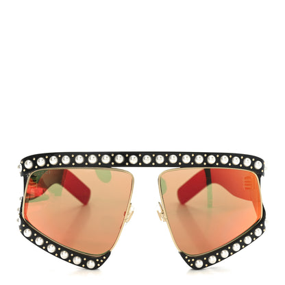 Gucci Acetate Pearl Rectangular Frame Sunglasses GG0234S Black Orange 2 of 6