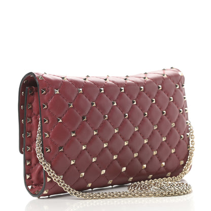 Valentino Garavani Nappa Rockstud Spike Wallet on Chain Rubino 3 of 11