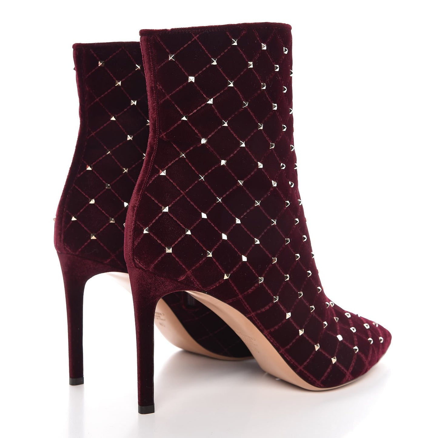 Velvet Rockstud Spike Court Ankle Booties 40 Rubino