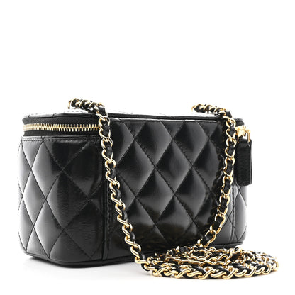 Chanel Shiny Lambskin Quilted Small Vanity Case With Chain Black 3 of 10