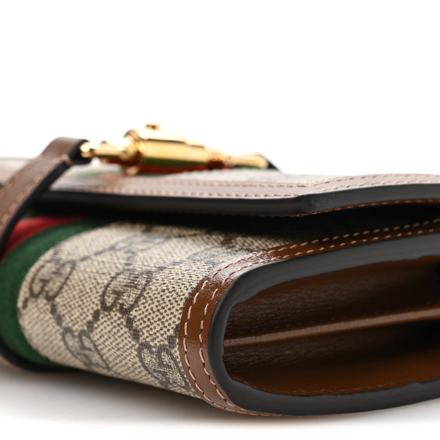 Gucci GG Supreme Monogram Azalea Calfskin Web Jackie 1961 Chain Wallet Beige Ebony Brown Sugar 10 of 11
