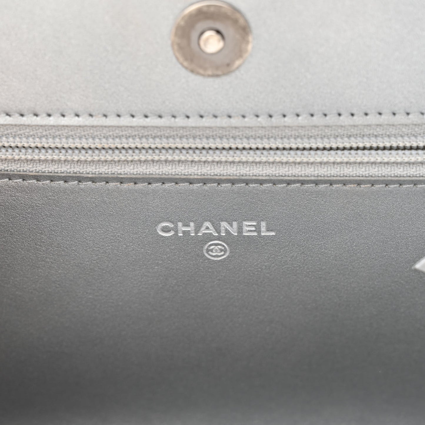 Metallic Caviar Quilted Boy Wallet On Chain WOC Silver