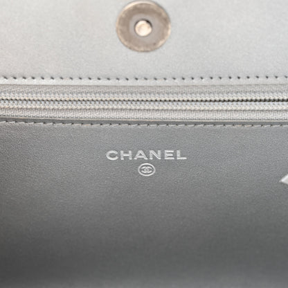 Chanel Metallic Caviar Quilted Boy Wallet On Chain WOC Silver 6 of 12