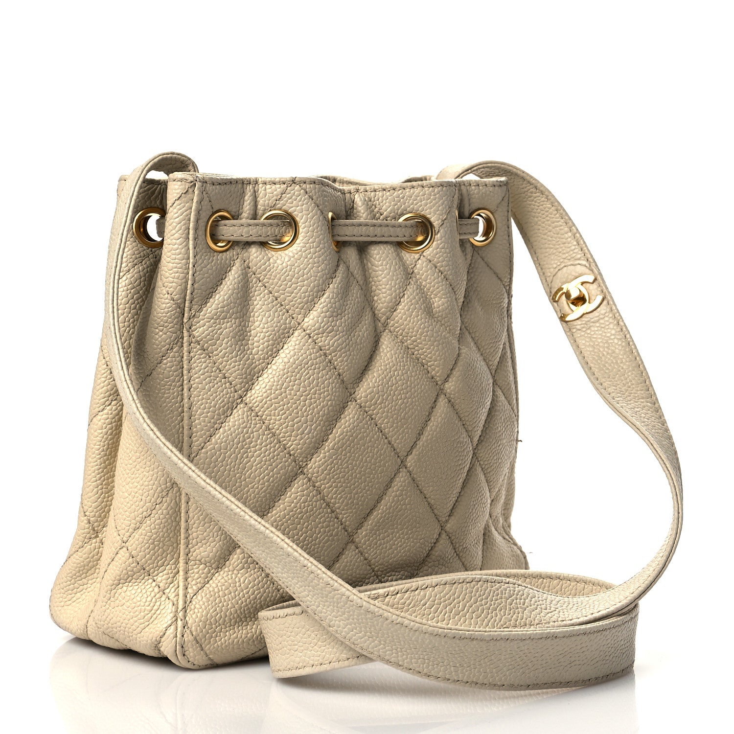 Chanel Caviar Quilted Drawstring Shoulder Bag Beige 3 of 11