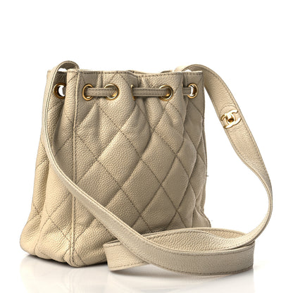 Chanel Caviar Quilted Drawstring Shoulder Bag Beige 3 of 11