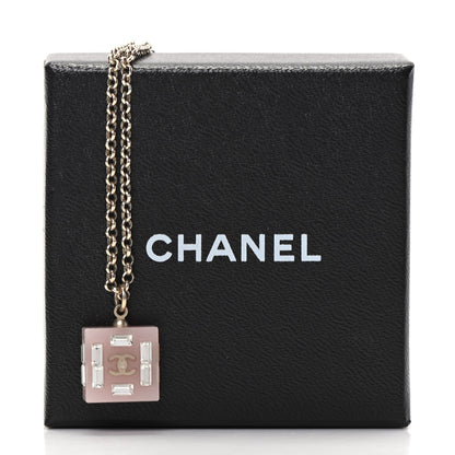 Chanel Resin Baguette Crystal Geometric Square CC Necklace Rose Pink 6 of 6