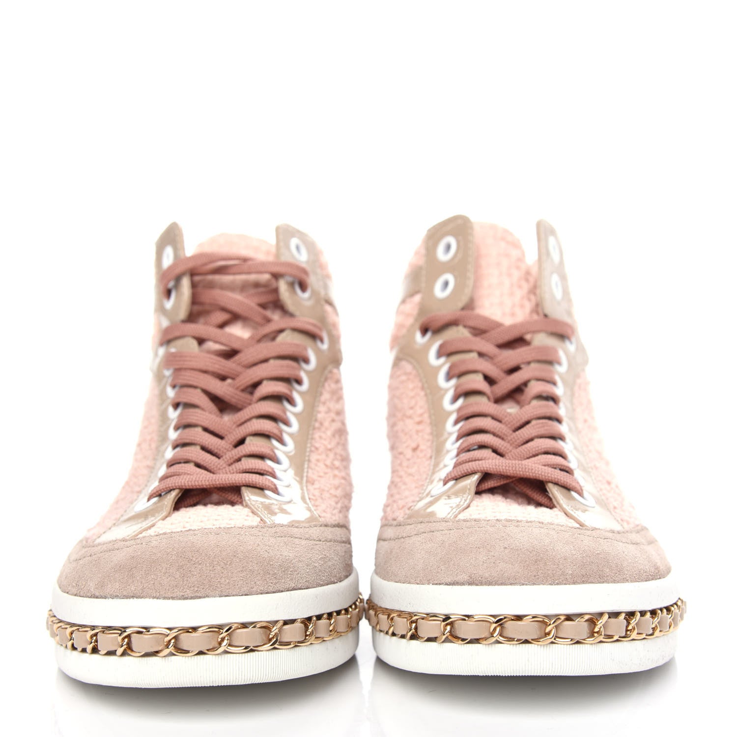 Chanel Tweed Patent Calfskin High Top Sneakers 37 Light Pink Light Beige 2 of 11