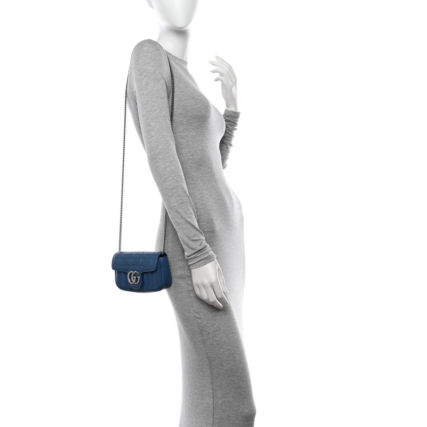 Calfskin Matelasse Aria Super Mini GG Marmont Shoulder Bag Clear Blue