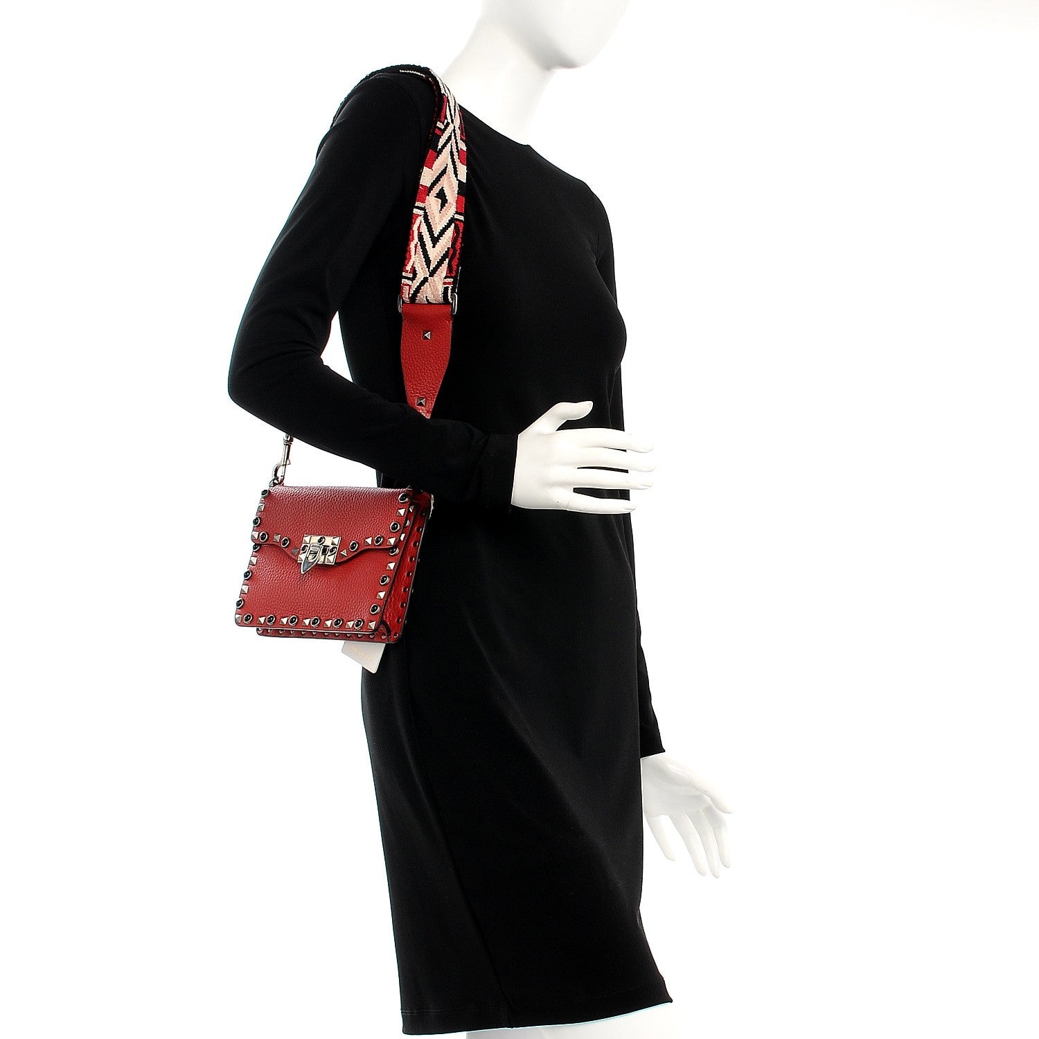 Valentino Garavani Pebbled Calfskin Small Guitar Strap Rockstud Rolling Flip Lock Crossbody Bag Rubin 2 of 6