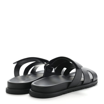 Hermes Calfskin Mens Chypre Sandals 44 Black 4 of 8