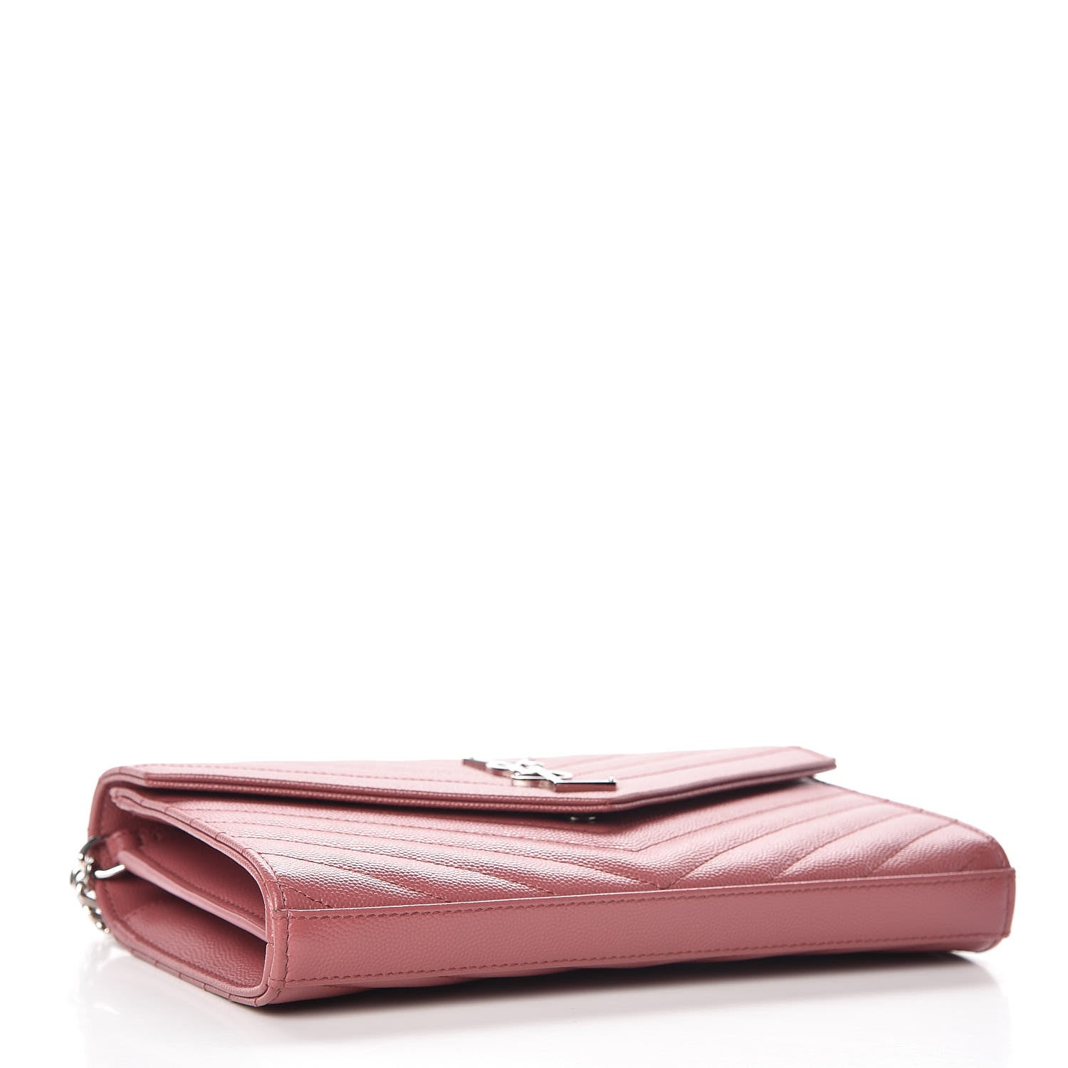 Saint Laurent Grain De Poudre Matelasse Chevron Monogram Chain Wallet Mystic Rose 4 of 13