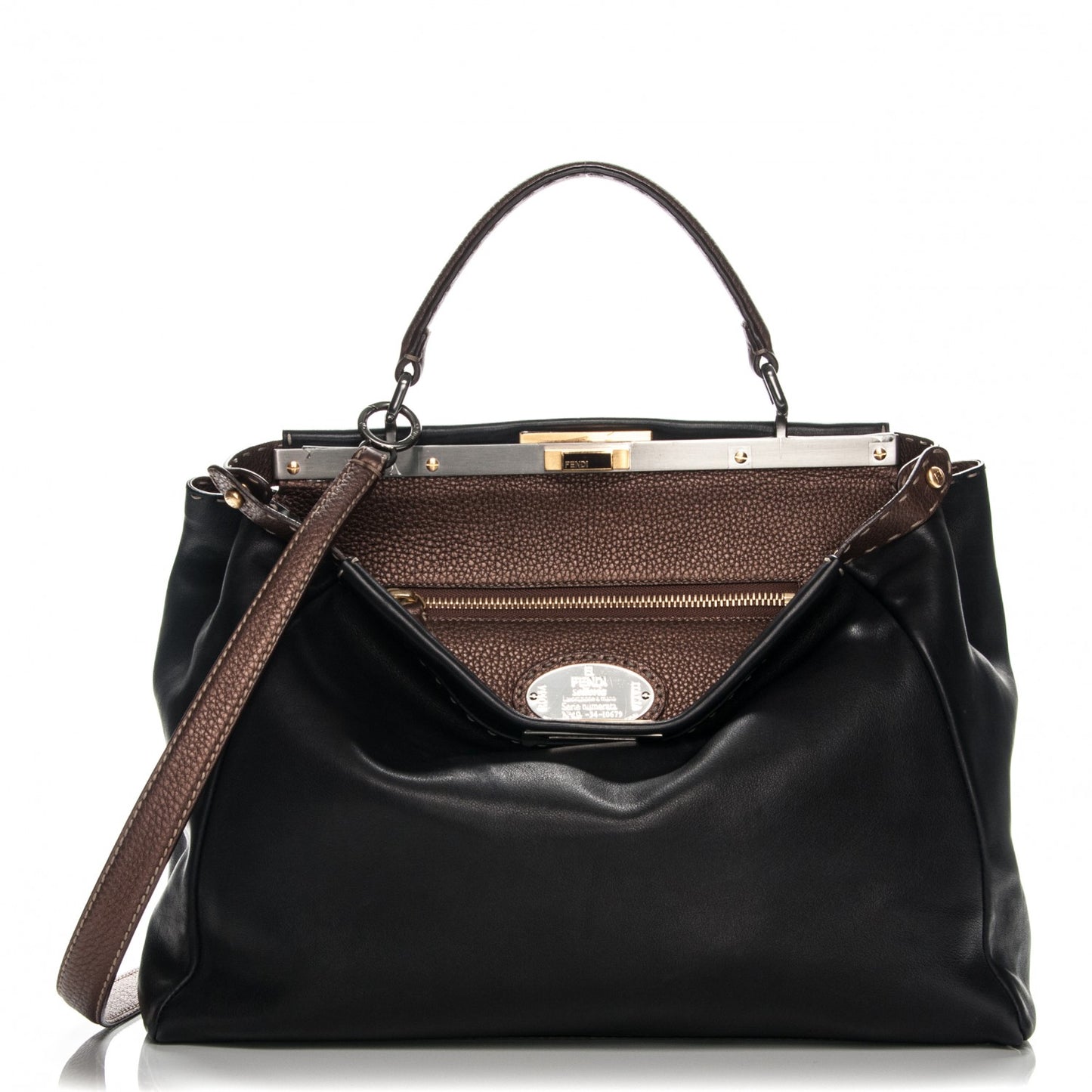 Vitello Saddle Cuoio Romano Selleria Large Peekaboo Iconic Satchel Black