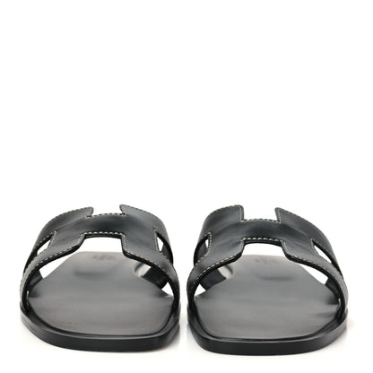 Hermes Box Calfskin Oran Sandals 37.5 Black 3 of 9