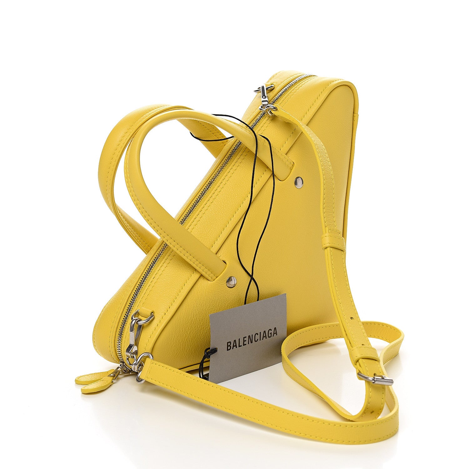 Balenciaga Shiny Day Calfskin Logo XS Triangle Duffle Jaune Black 2 of 11