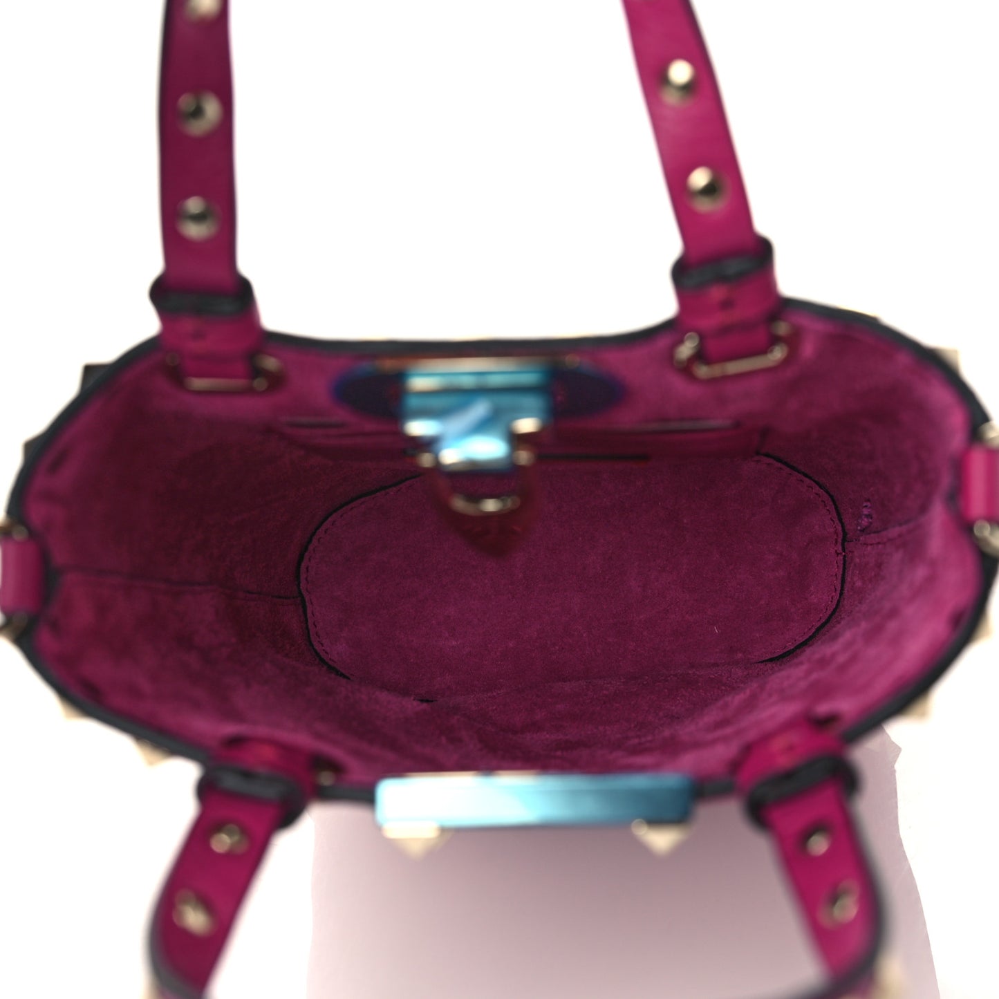 Pebbled Calfskin Rockstud Bucket Bag Rose Violet