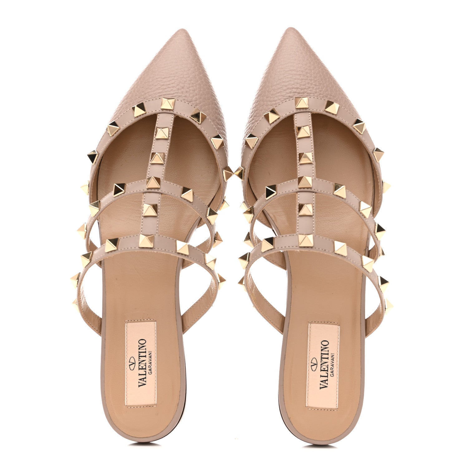 Valentino Garavani Pebbled Calfskin Rockstud Flat Cage Mules 36.5 Poudre 2 of 10