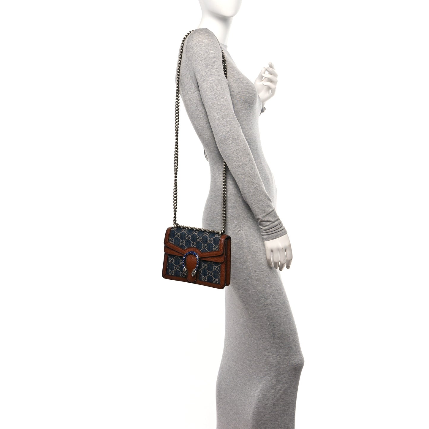 New Denim GG Monogram Dollar Calfskin Enamel Mini Dionysus Shoulder Bag Blue Tea Cuir Epilog Electric Blue