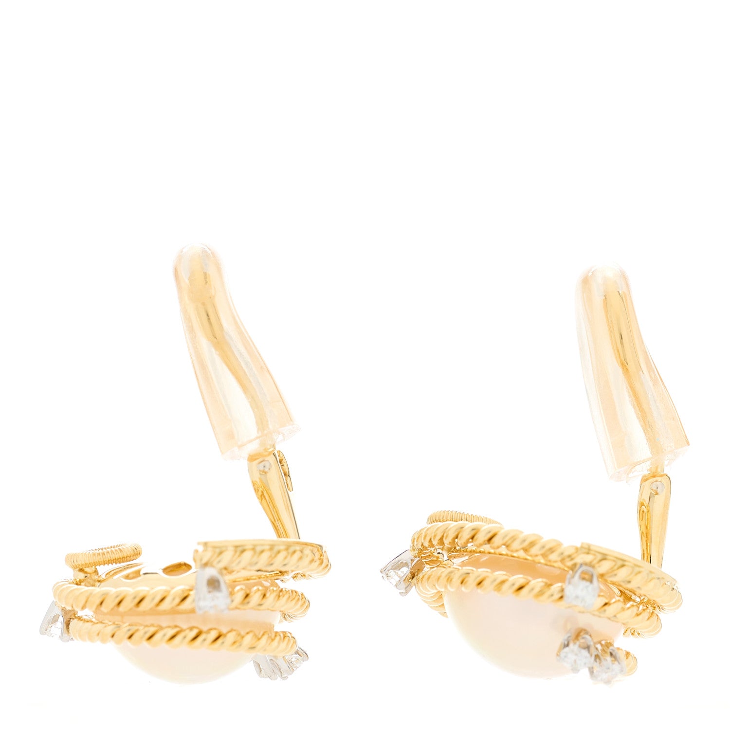 Tiffany 18K Yellow Gold Platinum Diamond Mabe Pearl Schlumberger Clip-On Earrings 3 of 4