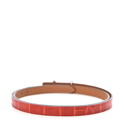 Hermes 18K White Gold Diamond Porosus Crocodile 13mm Focus Belt 85 Geranium 3 of 10