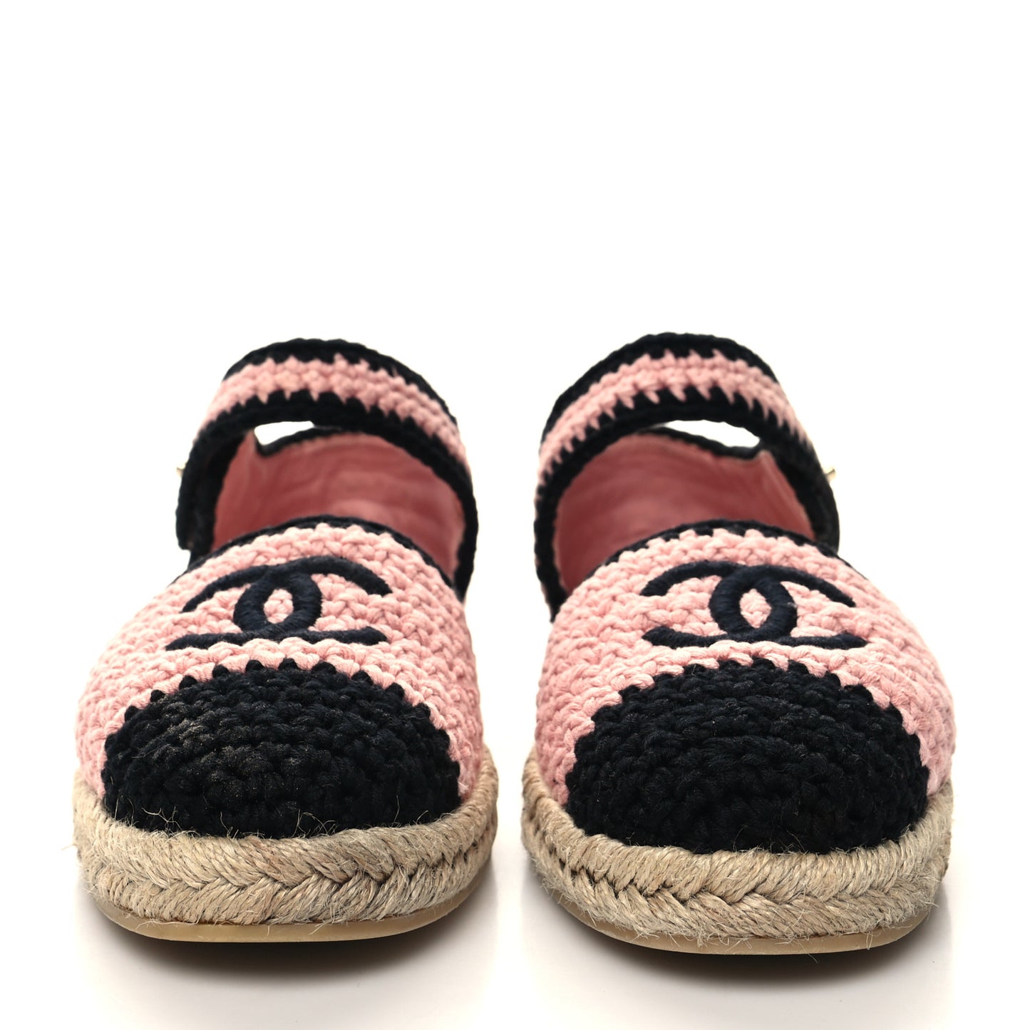 Braided Knit Cap Toe CC Ankle Strap Espadrilles 36 Light Pink Black