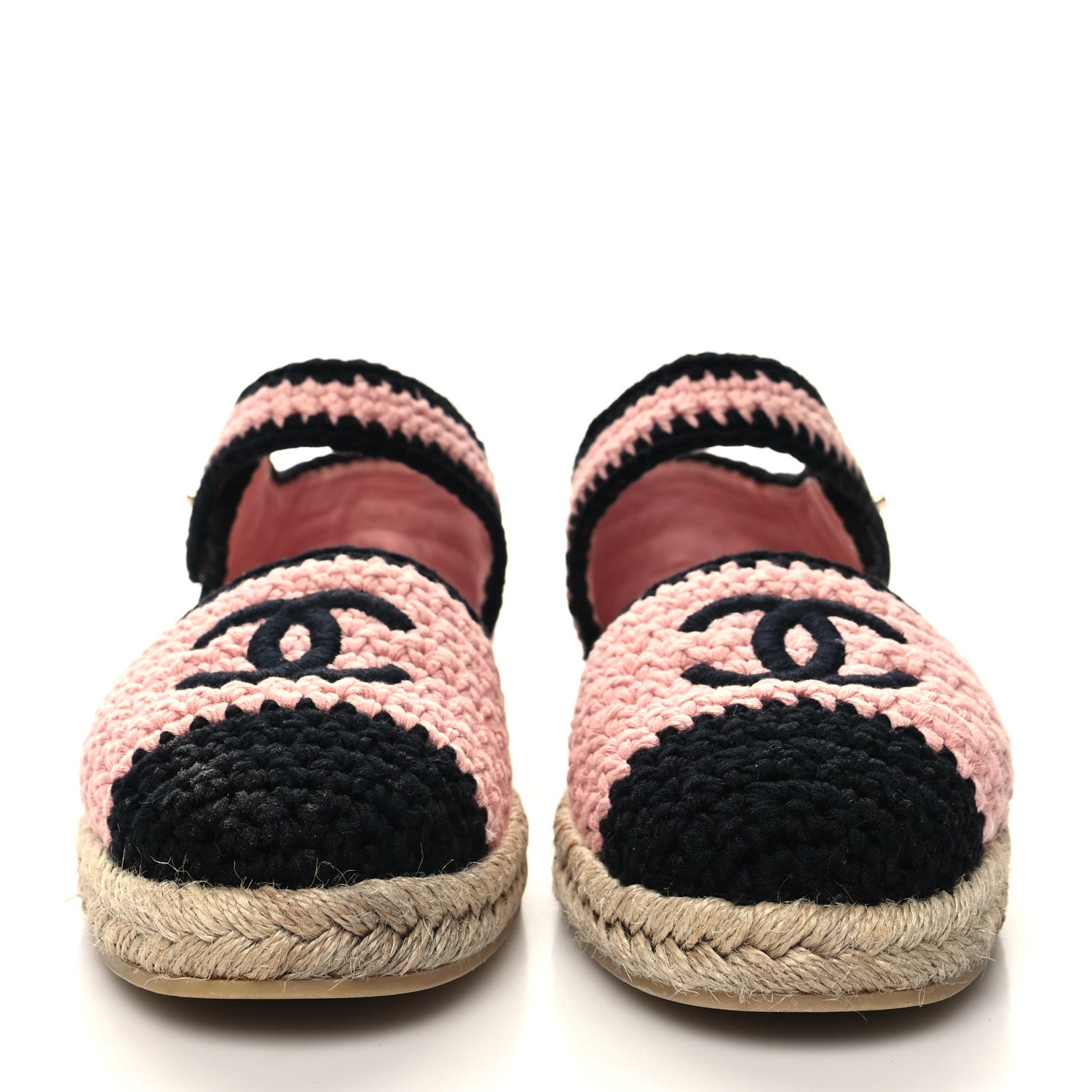 Chanel Braided Knit Cap Toe CC Ankle Strap Espadrilles 36 Light Pink Black 2 of 8