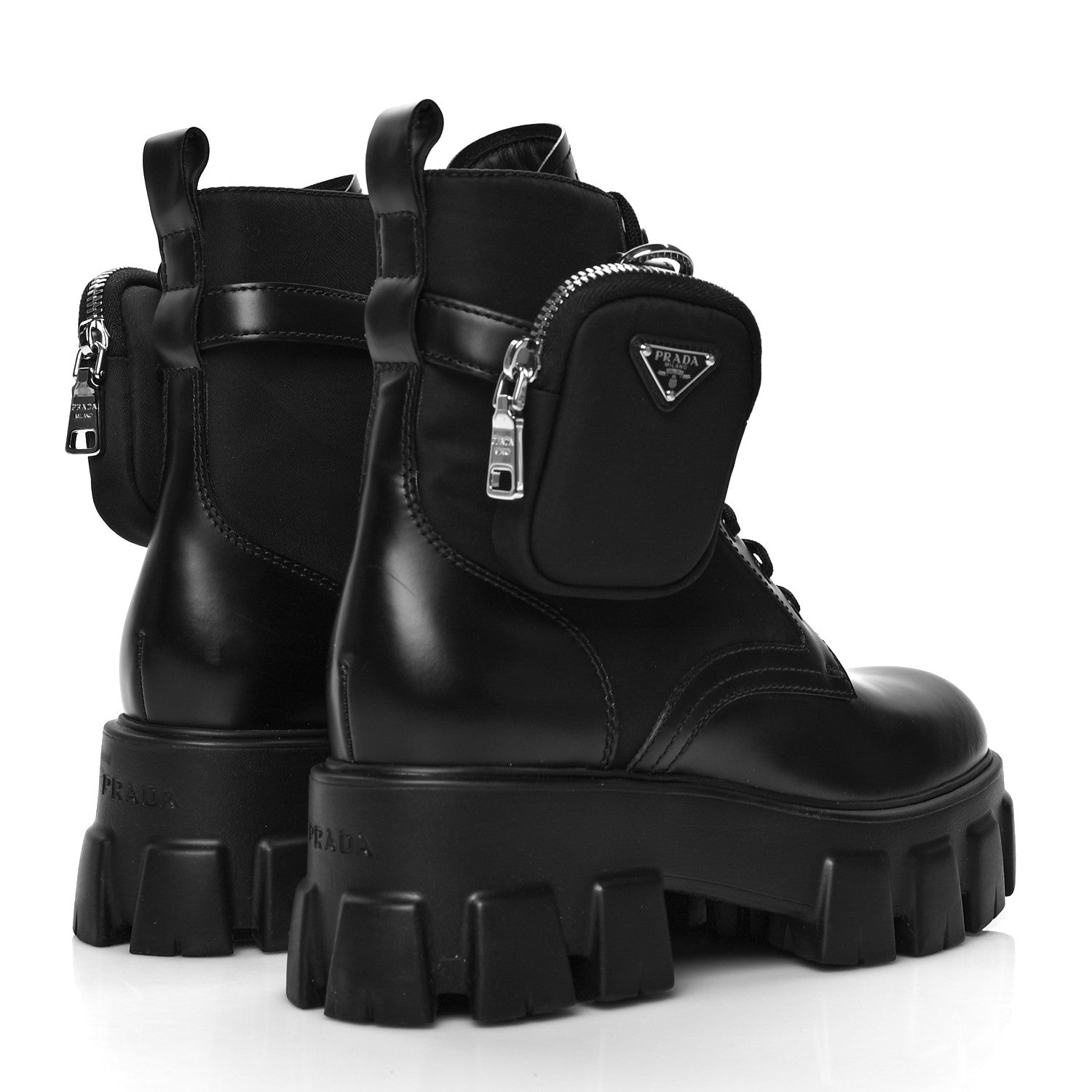 Prada Spazzolato Rois Nylon Metal Triangle Logo Monolith Pouch Pocket 55mm Boots 39 Black 4 of 7