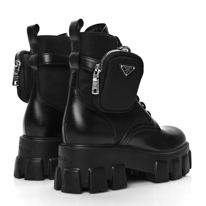 Prada Spazzolato Rois Nylon Metal Triangle Logo Monolith Pouch Pocket 55mm Boots 39 Black 4 of 7
