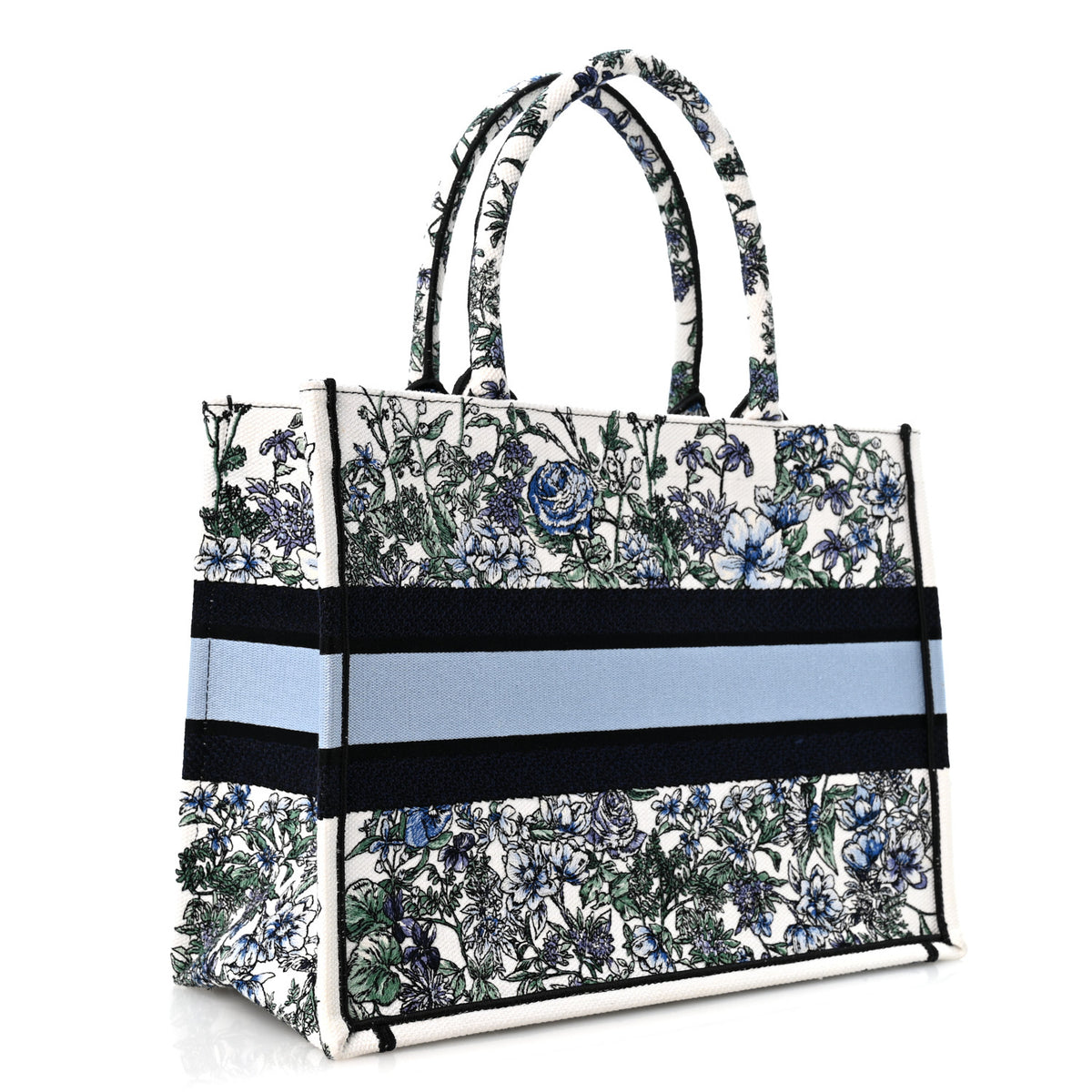 Christian Dior Canvas Embroidered Medium Flowers Book Tote Blue 3 of 11