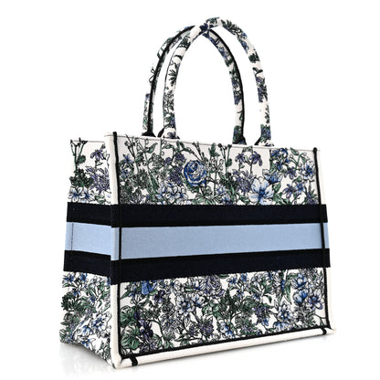 Christian Dior Canvas Embroidered Medium Flowers Book Tote Blue 3 of 11