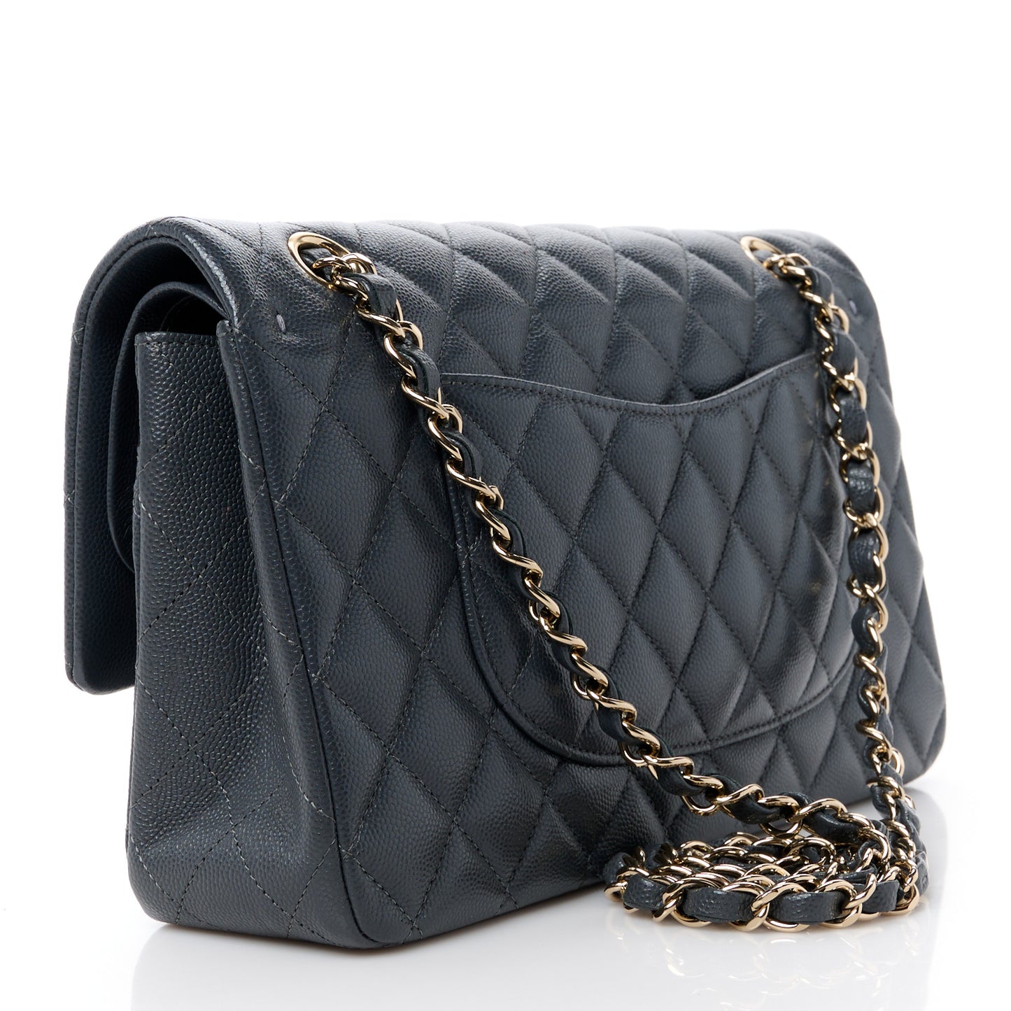 Caviar Quilted Medium Double Flap Dark Grey