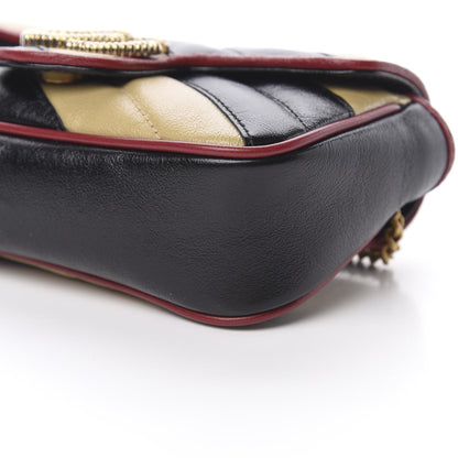 Gucci Vintage Effect Calfskin Matelasse Diagonal Striped Super Mini Torchon GG Marmont Shoulder Bag Black Beige 10 of 11