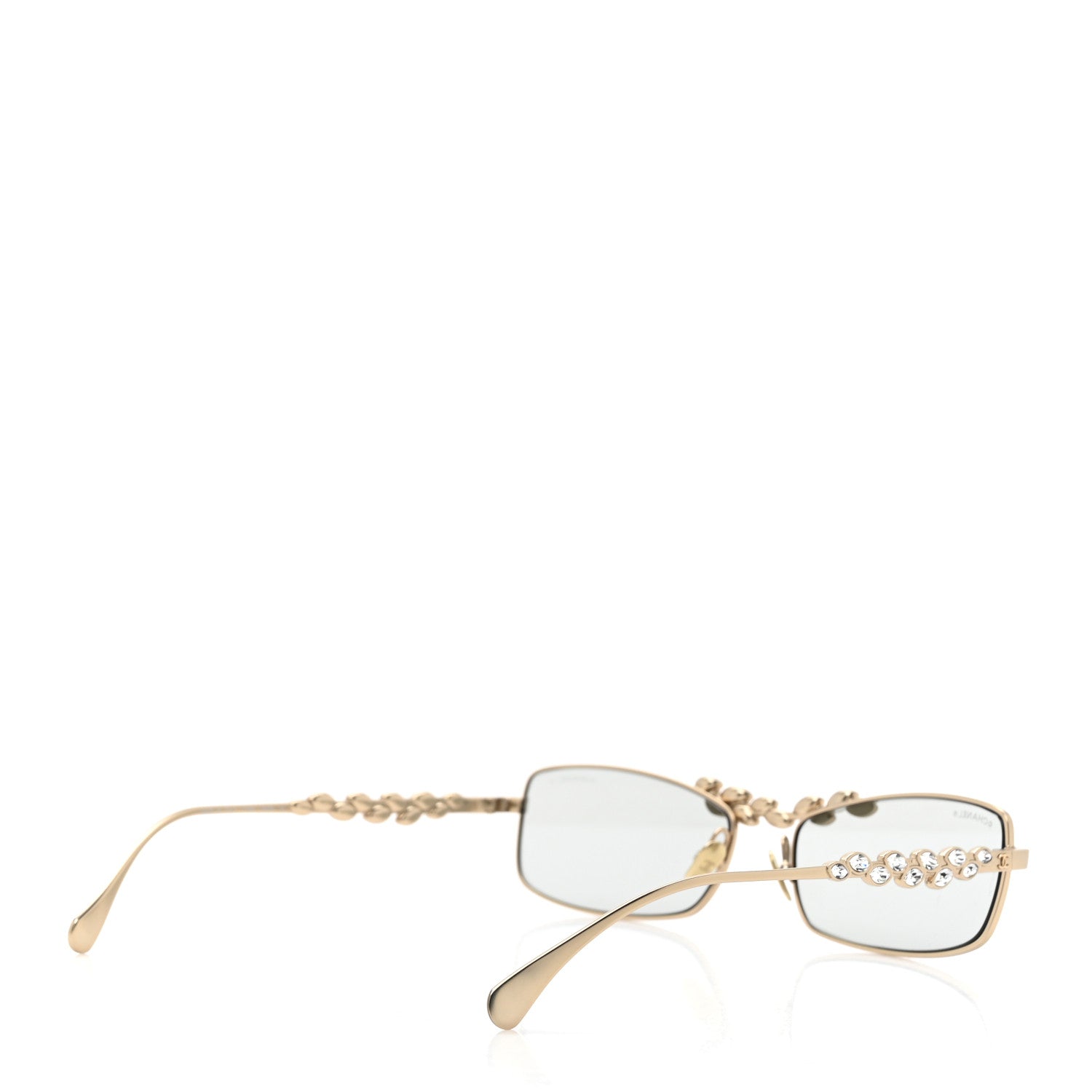 Chanel Metal Crystal Sparkling Wheat Rectangle Sunglasses 71584 Gold 3 of 7