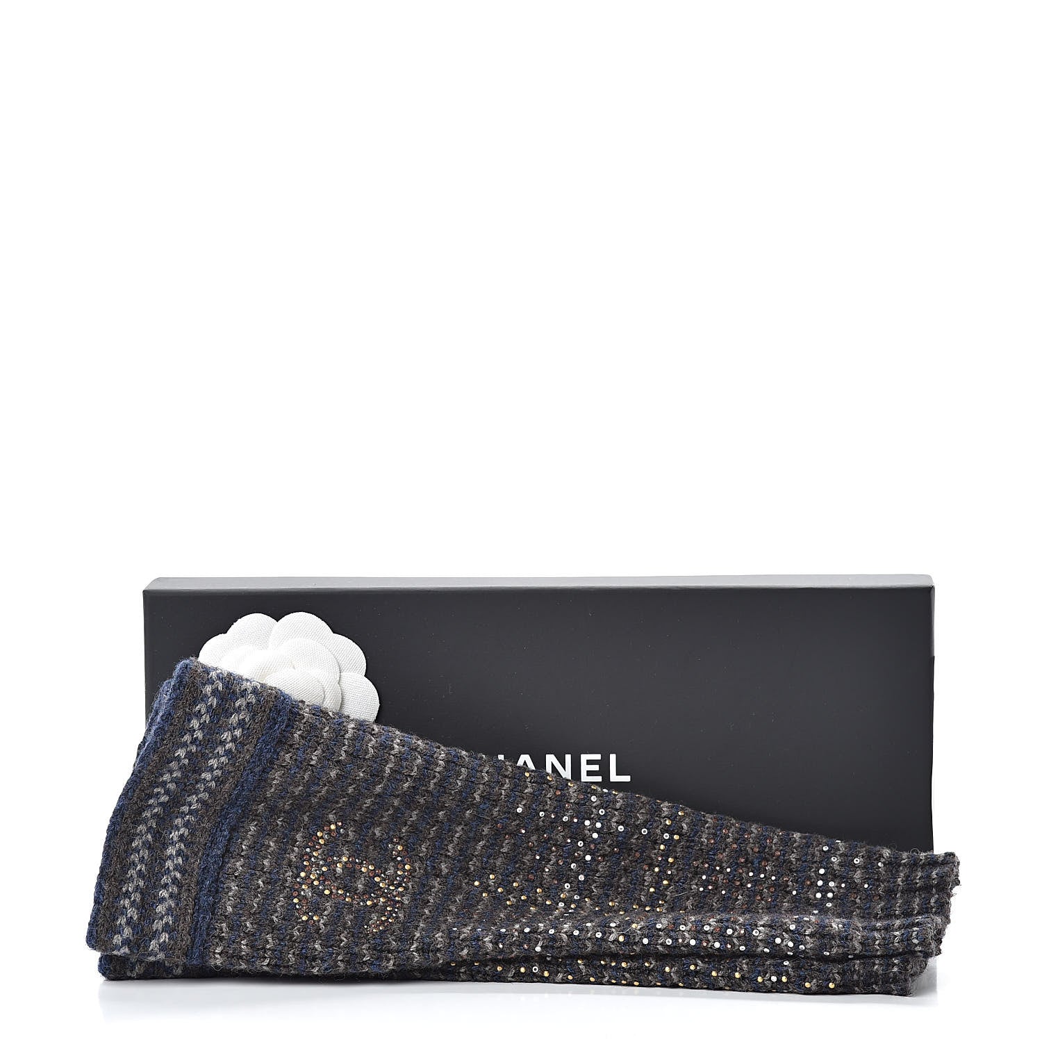 Chanel Wool Linen Crystal CC Fingerless Gloves Multicolor 5 of 5
