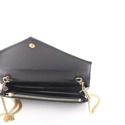Saint Laurent Grain De Poudre Matelasse Chevron Monogram Envelope Chain Wallet Black 5 of 8