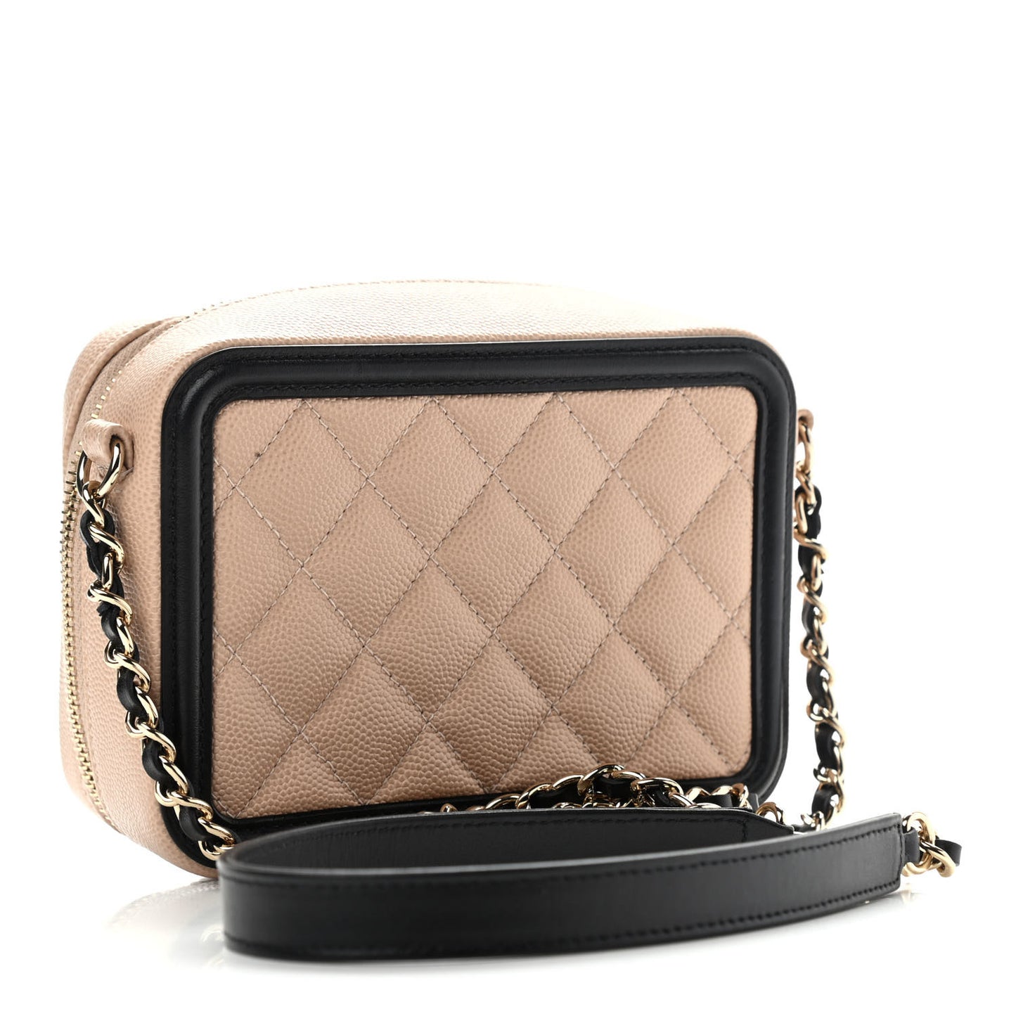 Caviar Quilted CC Filigree Vanity Clutch With Chain Beige Black