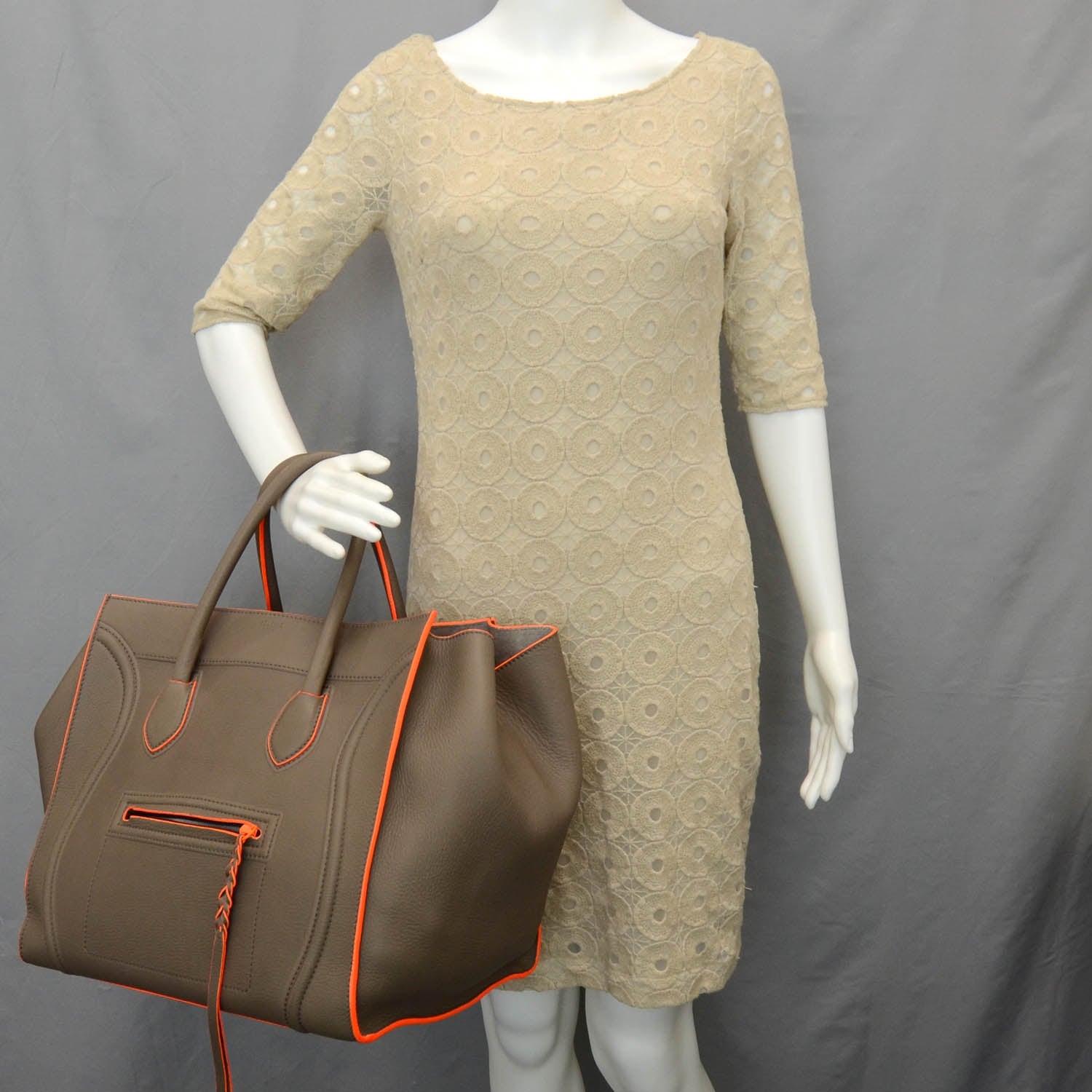 Celine Smooth Calfskin Large Phantom Luggage Grey Orange 2 of 8