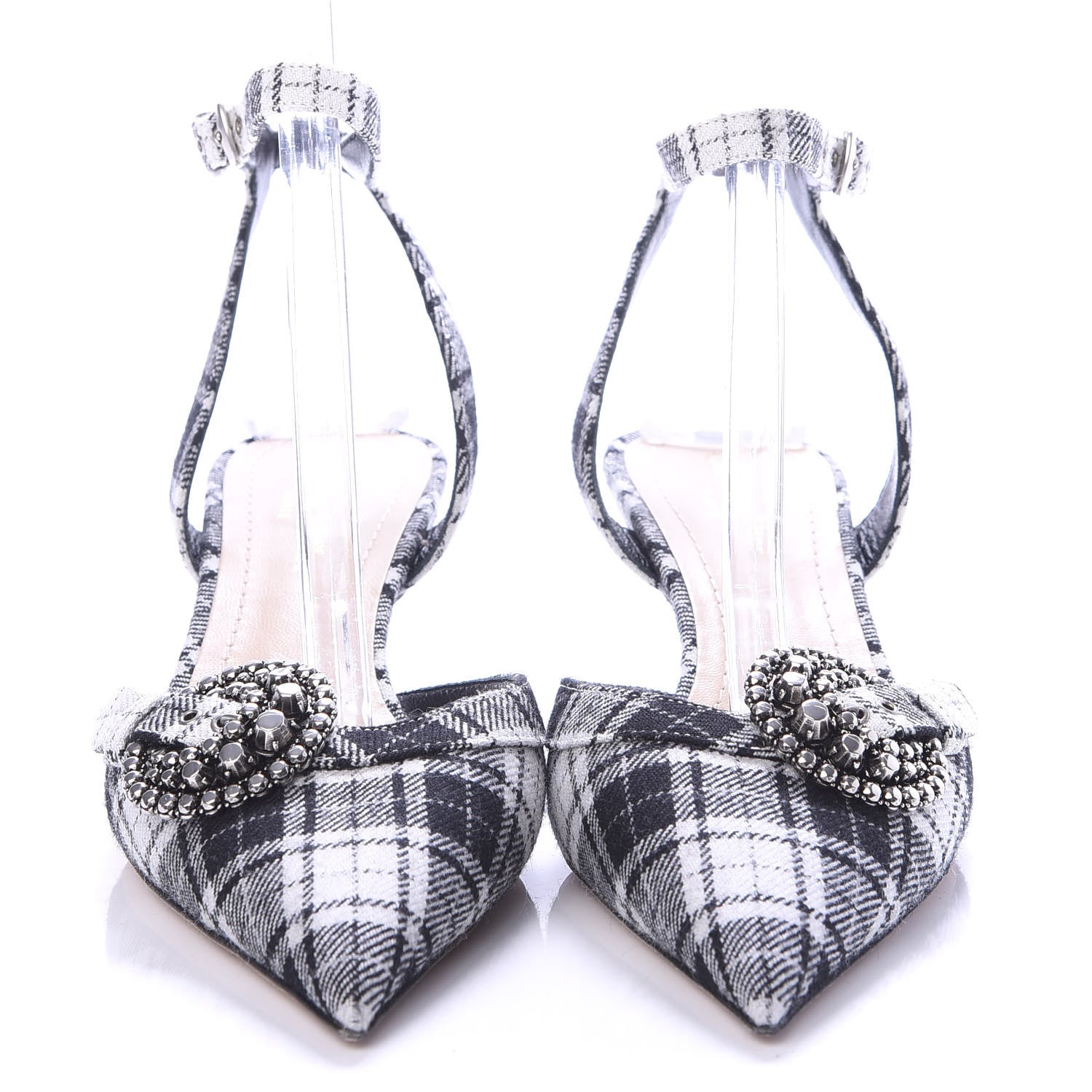 Christian Dior Canvas Tartan Gang Ankle Strap Slingback Pumps 38 Black 2 of 8