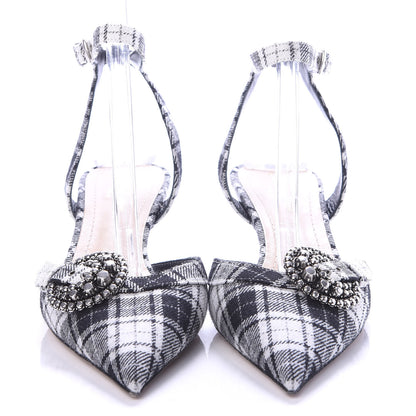 Christian Dior Canvas Tartan Gang Ankle Strap Slingback Pumps 38 Black 2 of 8
