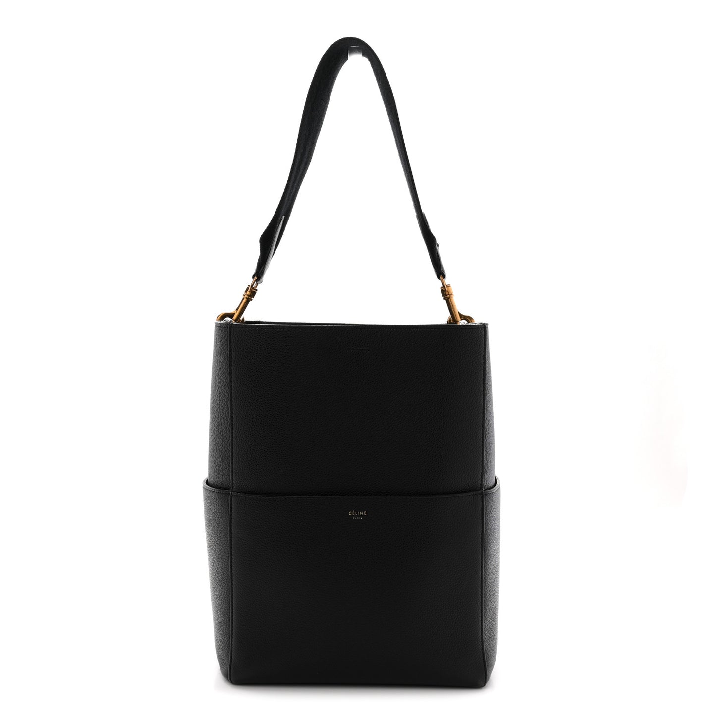 Soft Grained Calfskin Sangle Bucket Bag Black
