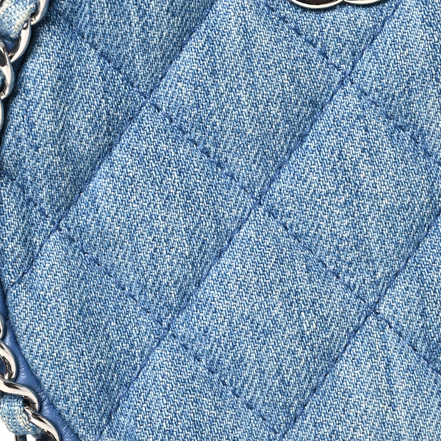 Denim Quilted Round Clutch With Chain Blue