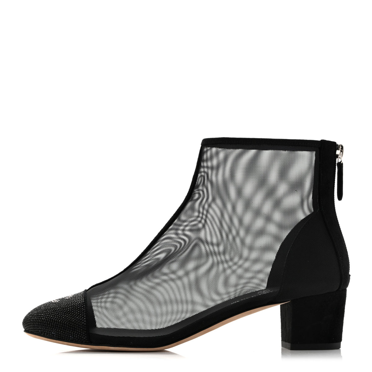 Mesh Suede Cap Toe Embellished Short Boots 40 Black