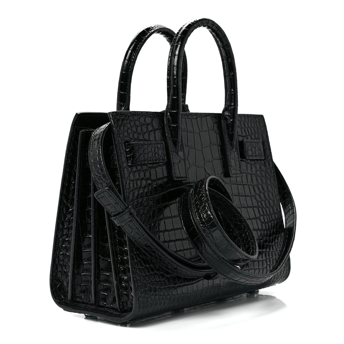 Calfskin Crocodile Embossed Nano Sac De Jour Black