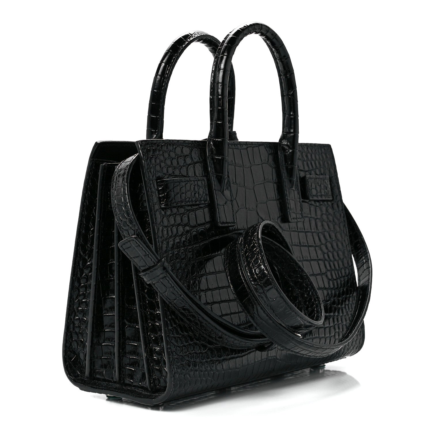 Saint Laurent Calfskin Crocodile Embossed Nano Sac De Jour Black 3 of 12