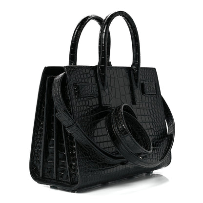 Saint Laurent Calfskin Crocodile Embossed Nano Sac De Jour Black 3 of 12
