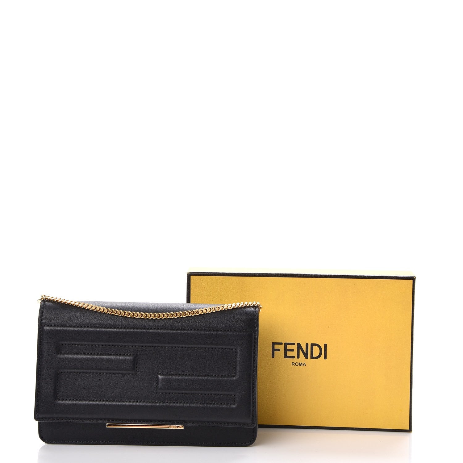 Fendi Vitello Flamingo Tube Wallet on Chain Black 10 of 10