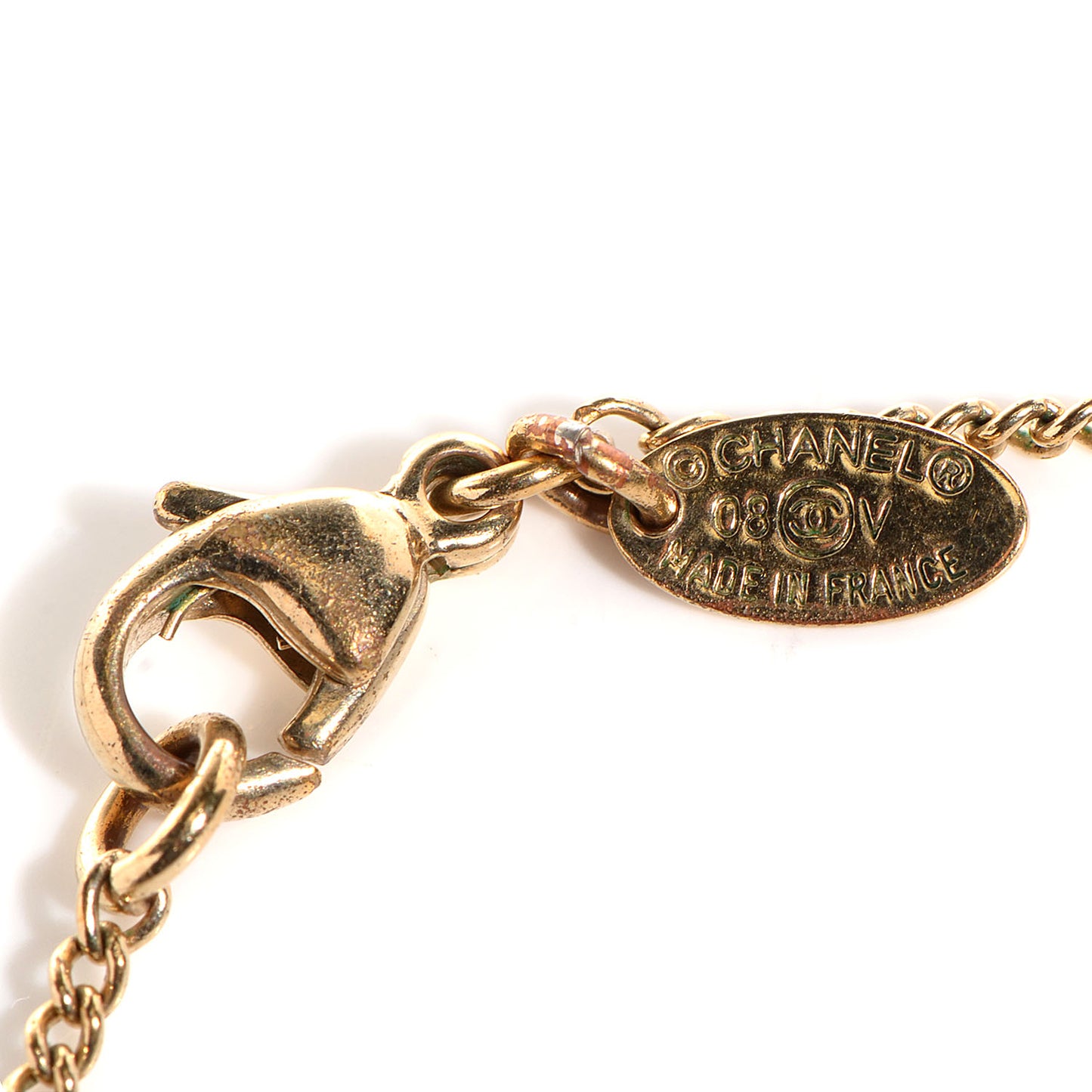 Enamel CC Pendant Necklace Beige