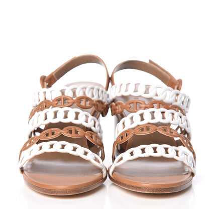 Hermes Calfskin Romanza Sandals 37.5 Palissandre White 2 of 8